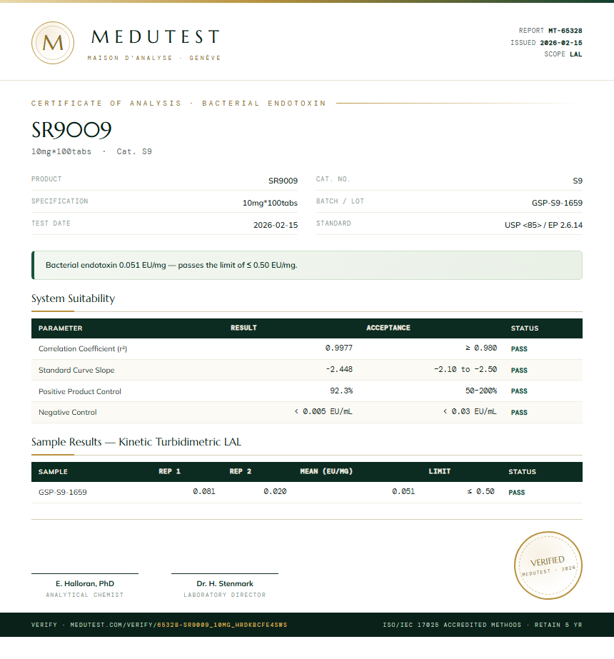 SR9009 Endotoxin report by Medutest