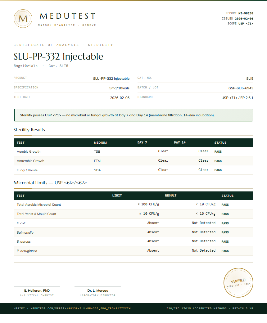 SLU-PP-332 Sterility report by Medutest