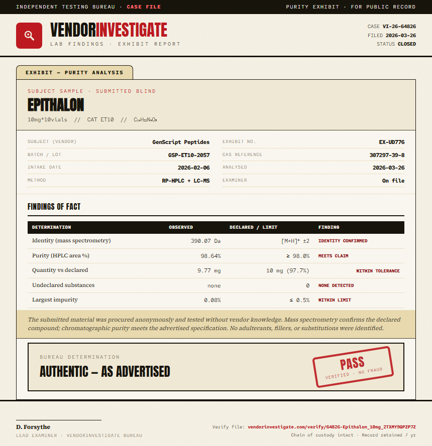 Epithalon Purity (HPLC) report by VendorInvestigate