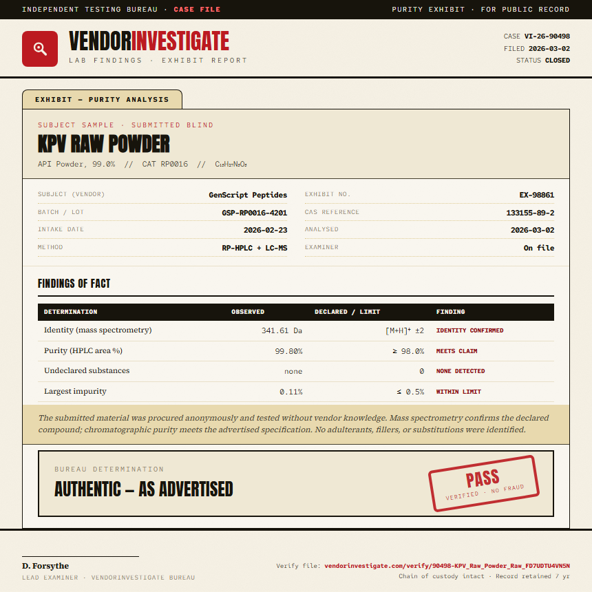 KPV Raw Powder Purity (HPLC) report by VendorInvestigate